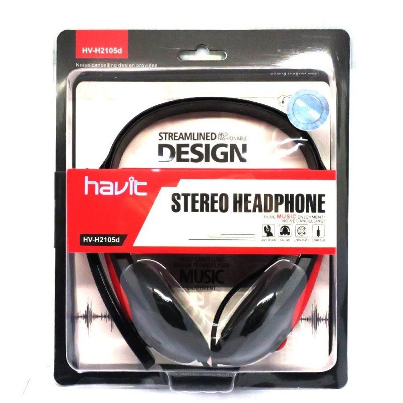 HAVIT noise cancelling lightwieght stereo headphones (HV-H2105d) 3.5mm plug