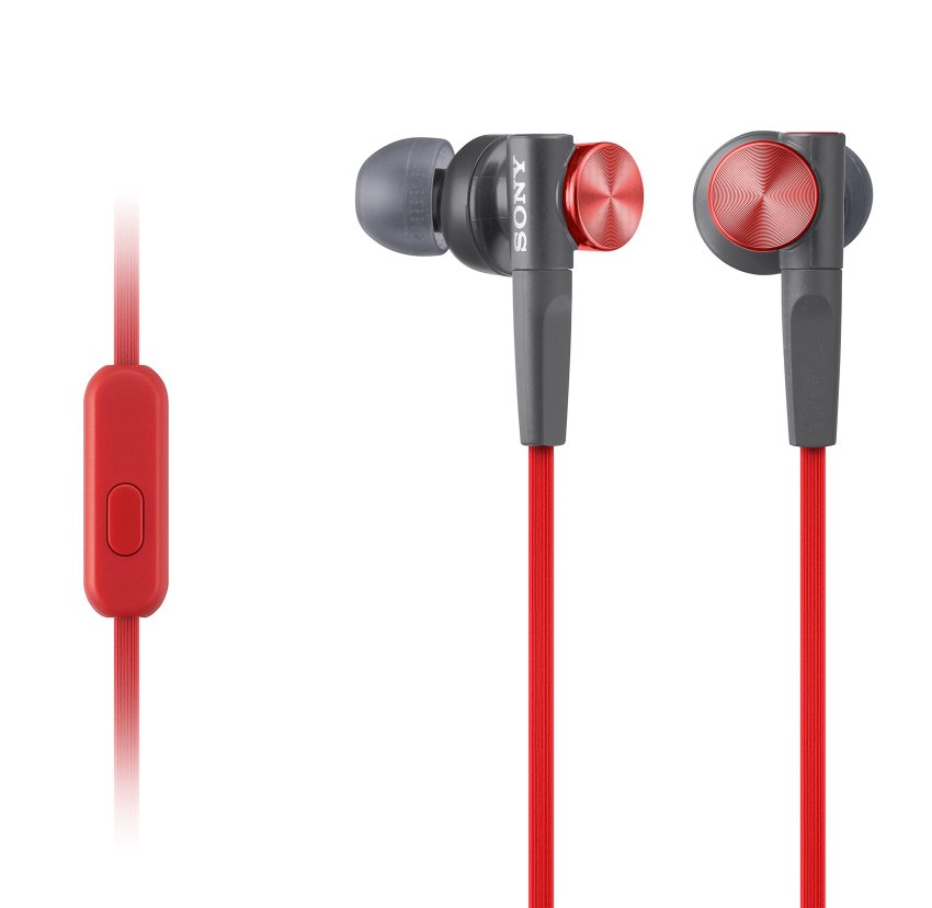 Sony MDRXB50AP Extra Bass Earbud Headphones /Headset with Mic for Phone Call, Red 