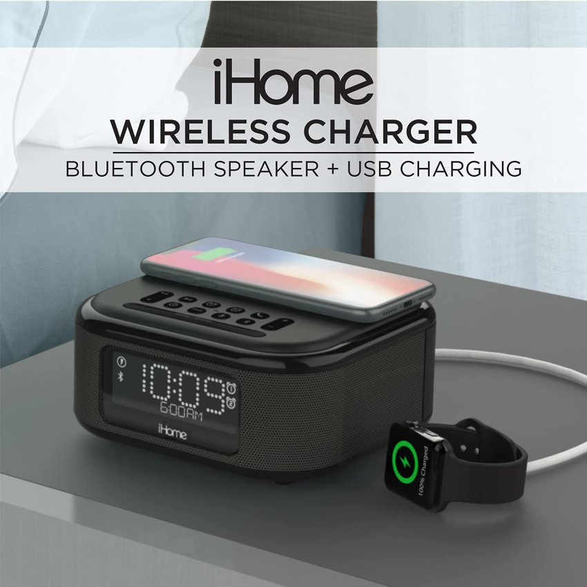 iHome  Alarm Clock with Wireless Charging Bluetooth Speaker With USB Charger and Digital Clock