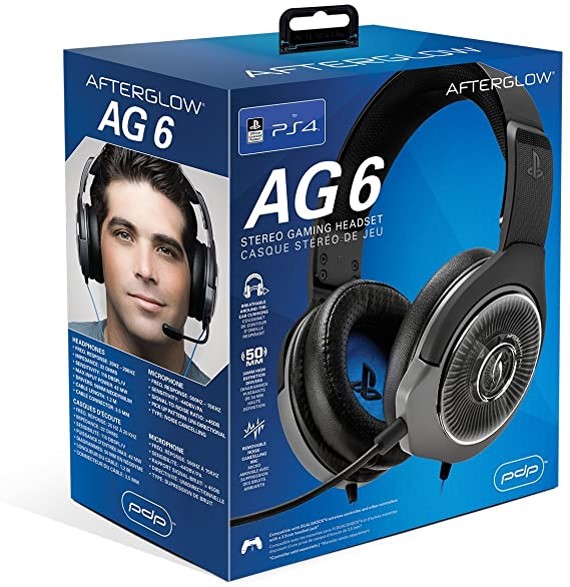 PlayStation AFTERGLOW AG6 breathable headphones, noise cancelling mic, 3.5mm plug, can plug into DUALSHOCK 4 PS4 controller, 50mm HD stereo Drivers, 1.2m cable