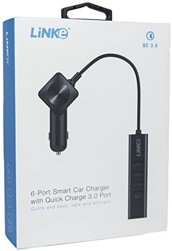 LiNKe 6 port Smart Car Charger, quick charge 3.0 port, 6 USB ports, 60W, Smart IC