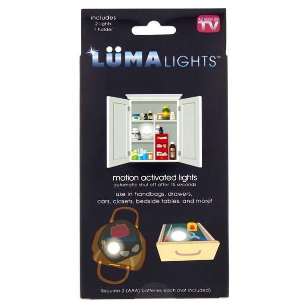 LUMALIGHTS motion-activated lights include 2 lights and one holder