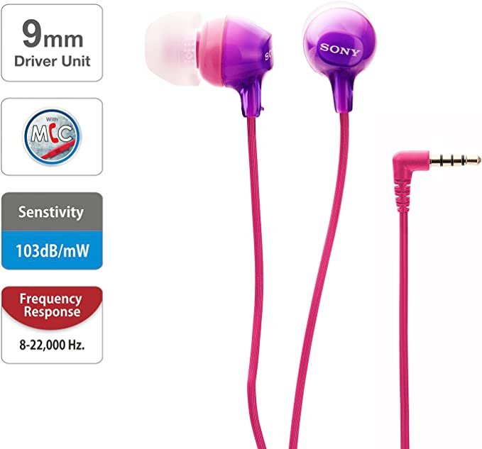 SONY stereo earphones for smartphones, compatible with android and Apple, 1.2m cable