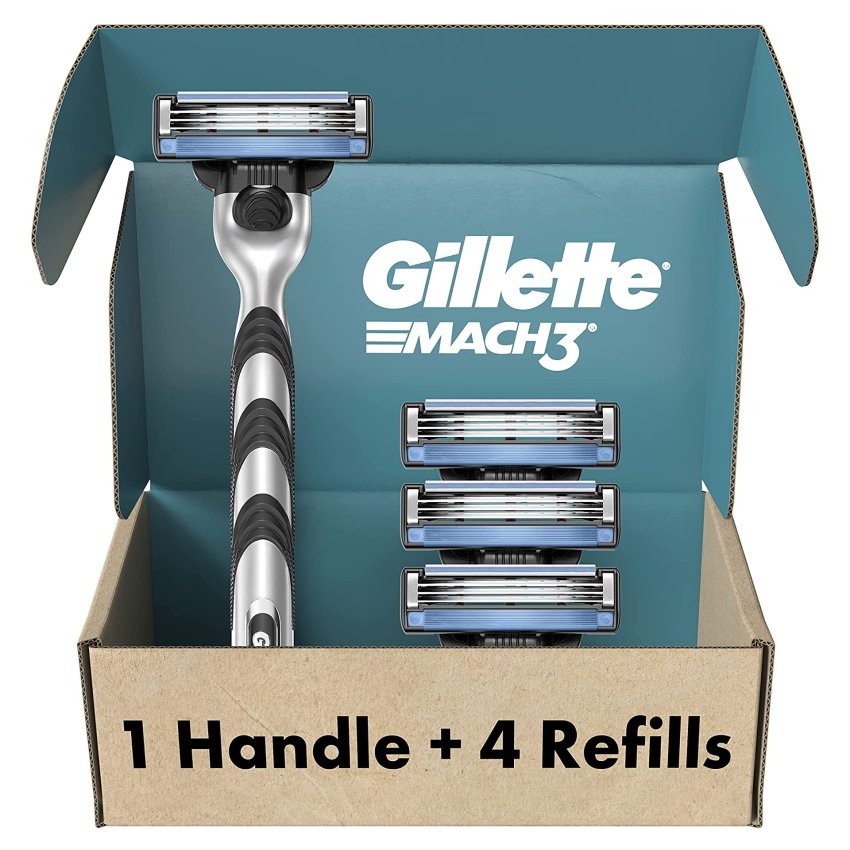 Gillette Mach 3 Turbo For Men, 2 Cartridges, Lubrication, Sharper Blades, Ergonomic Handle