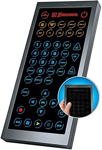 Emerson Smart JUMBO universal remote, luminescent touch pad, control up to 8 devices, , works with TV, DVD, VCR, CABLE, SATELLITE, extra large buttons, Easy one touch learn function, compatible with most major brands of A/V equipment, convenient sleep timer, reduces eye strain