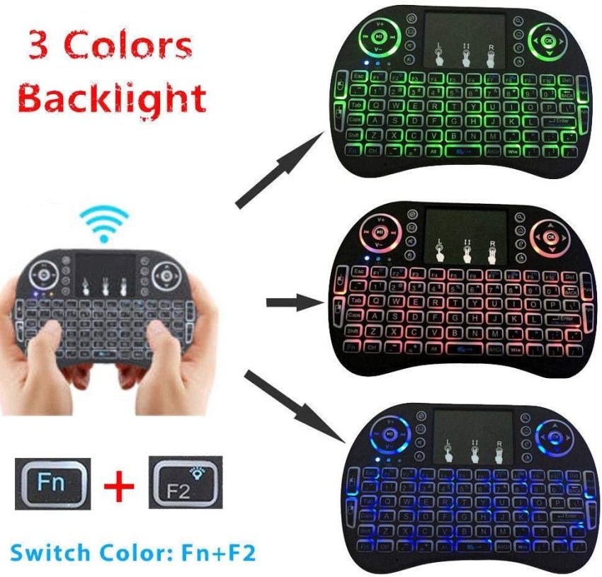 Mini backlit keyboard, mini wireless keyboard mouse combo, multi-media remote control with touchpad function