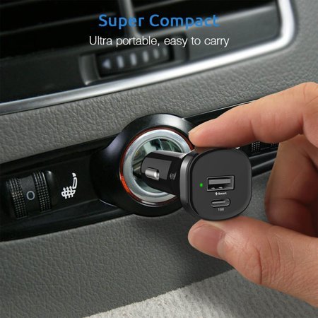 PISEN Type-C +  Dual USB Car Charger Adapter With 5V/3A Type-C Fast Car Charger, 24 Watts, 30 Day Store Warranty