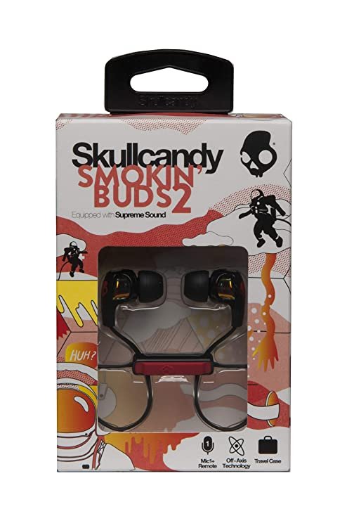 Skullcandy SMOKIN BUDS 2, one button mic remote, angled and oval shaped port for best fit comfort and acoustic performance, 3.5mm plug