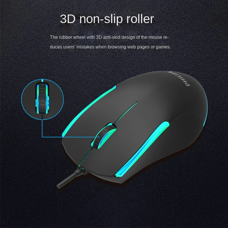 PHILIPS Momentum wired gaming mouse with ambiglow, 1200 DPI, 125Hz Return rate, 3 million clicks lifespan, ergonomic design