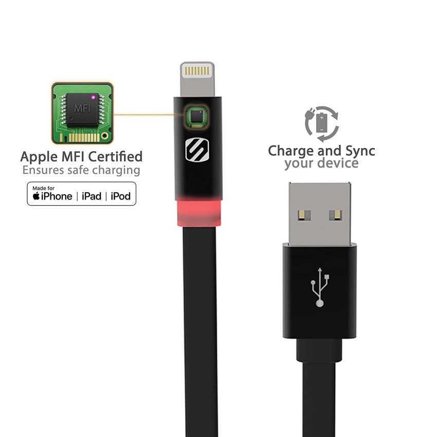 SCOSHE FLATOUT LED Charge and sync cable for lightning devices, 10
