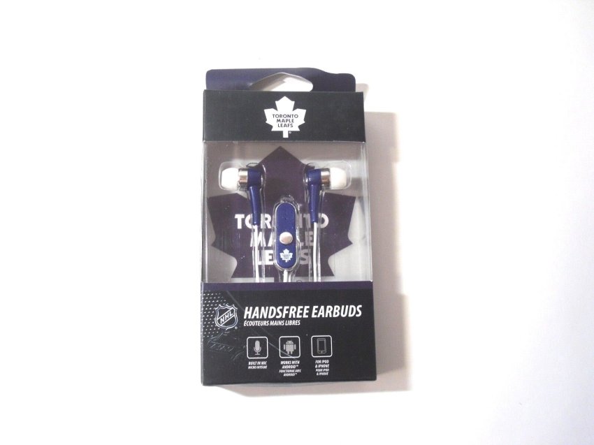 Toronto Maple Leafs Audible hands-free earbuds with microphone, compatible with all divices with 3.5mm jack
