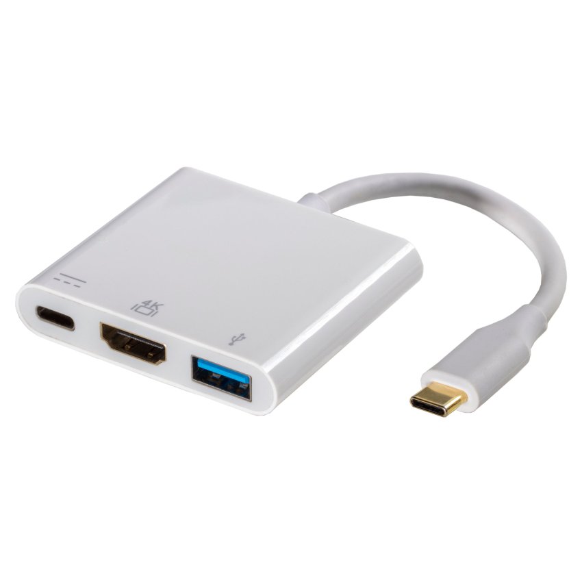 Type-C to HMDI 3-in-1 Adapter, HDMI + USB 3.0 + Type-C (PD), HDMI 4K, Compatible with Macbook & Chromebook & Laptops