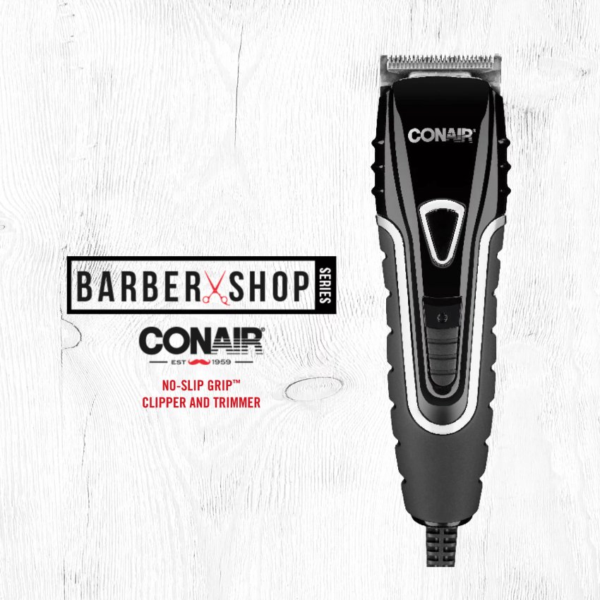 CONAIR Double Trim grooming system, 2 blade cutting system, detailing blade, nose and ear trimmer, all purpose combs, 5-position comb, cordless & rechargeable, multi use handle, facial trimming blades, adapter, lubricating oil, soft storage pouch