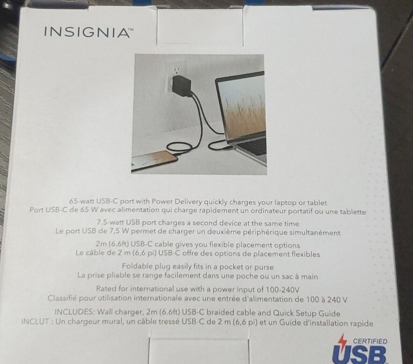 Insignia 112W 3-Port USB-C/USB-A Wall Charger with USB Cable (NS-PW3X1A1C2B22B-C)