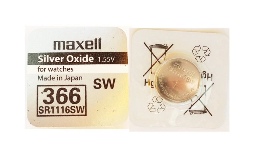 Maxell 366, SR1116SW Silver Oxide Battery, 1.55V