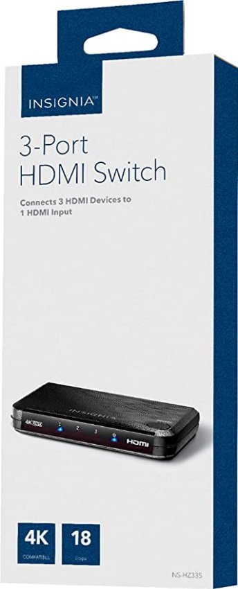 Insignia - 3-Port HDMI Switch with 4K 60Hz and HDR Pass-Through - Black