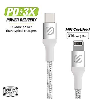 Scosche   Strikeline MFi Certified Premium Charge & Sync Braided Cable for Lightning and USB-C Devices 6-ft. White