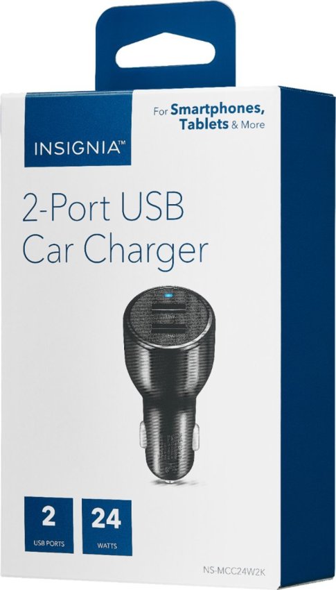 Insignia NS-MCC24W2K-C 24 W Vehicle Charger with 2 USB Ports, Black