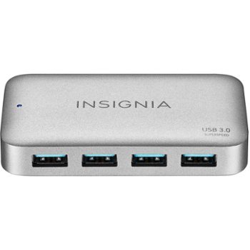 Insignia, 4-Port USB 3.0 Powered Hub, Metallic Gray, NS-PH3A4AP