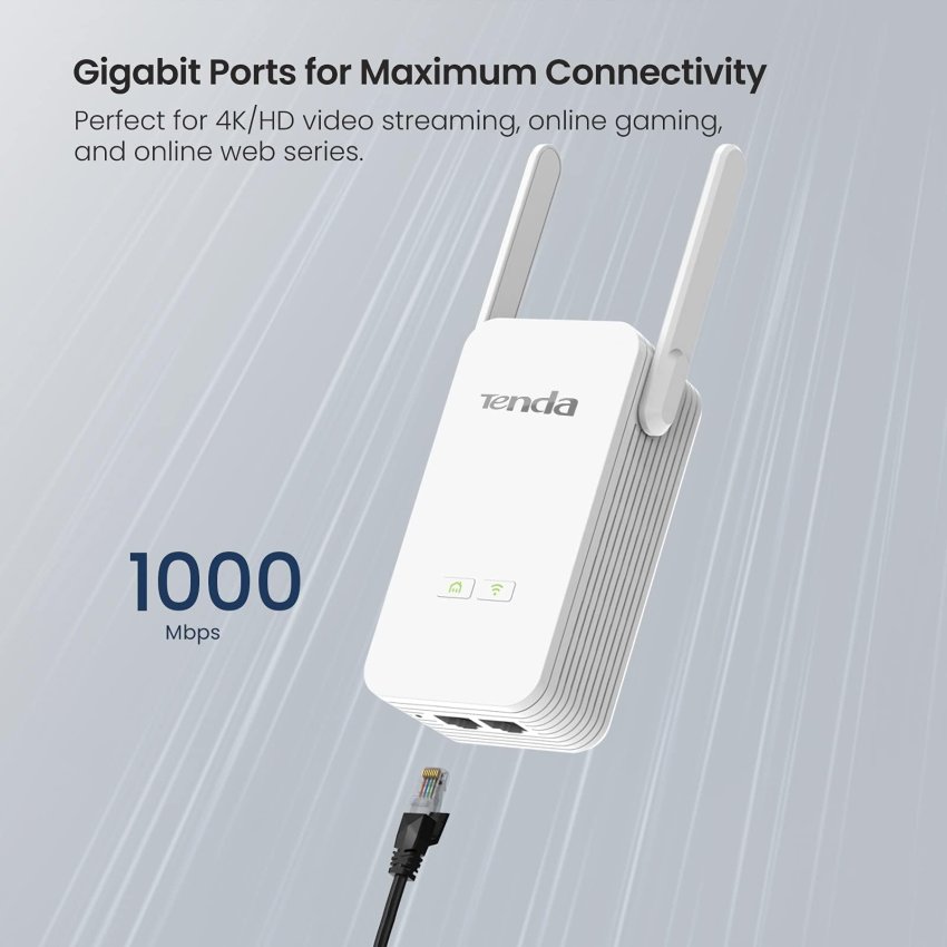 Tenda  AV1000 Wi-Fi Powerline Extender with Gigabit 2  Ports