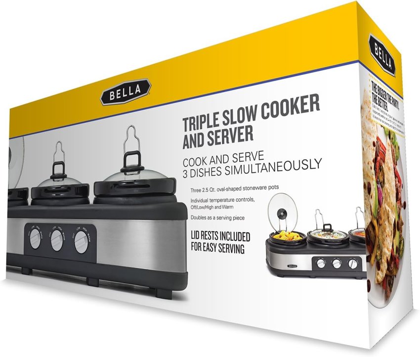 BELLA Triple Slow Cooker and Buffet Server,  Manual Stainless Steel