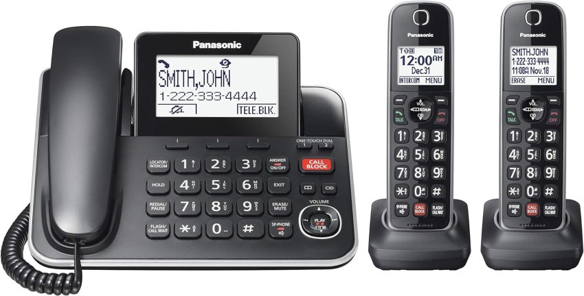 Panasonic KXTGF872CB 2-in-1 Corded/Cordless Phone, 2 Handsets, Black