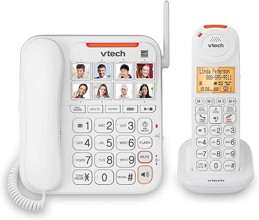 VTech SN5147 Amplified Corded/Cordless  Answering System, Call Blocking With Big Buttons and Display, White