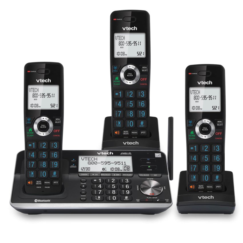VTech 3-Handset Extended Range Cordless Phone with Bluetooth Connect to Cell, Smart Call Blocker and Answering System, IS7256-3 - Black