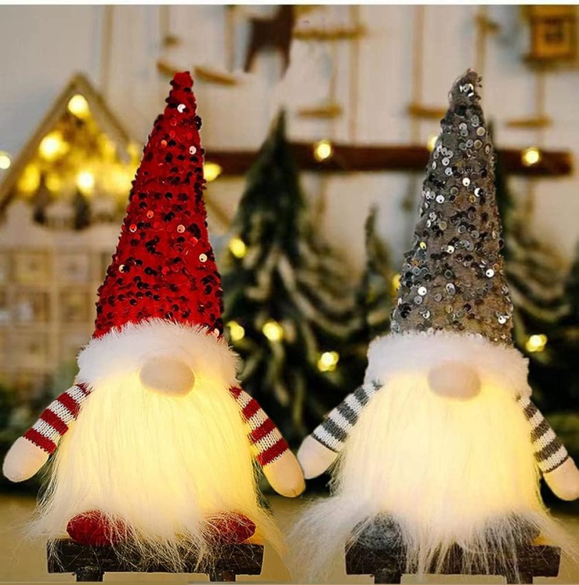 2Pcs Sequin Christmas Gnomes Plush with Light, 11.8inch Handmade Swedish Santa Gnomes Plush with Sequin Hat