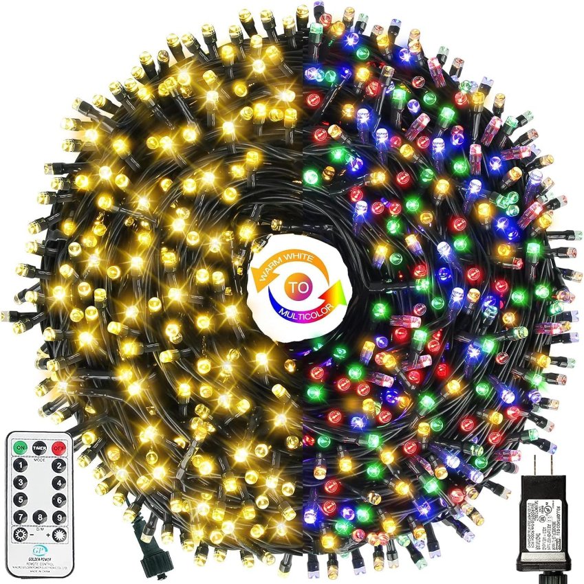 MZD8391 Upgraded Color Changing Christmas String Lights Outdoor Indoor, 108FT 300 LED Warm White Multi Color Fairy Lights, END to END CONNECTABLE, Waterproof Christmas Tree Lights with Timer Remote