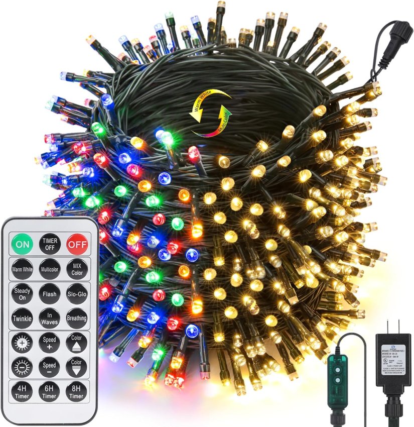 Joomer Color Changing Christmas Lights, 115ft 300 LED String Lights 11 Modes Timer with Remote, Dimmable Fairy Outdoor Decorations Connectable for Party, Tree, Decor 