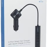 LiNKe 6 port Smart Car Charger, quick charge 3.0 port, 6 USB ports, 60W, Smart IC