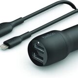 Belkin 24 Watt Dual USB Car Charger, 12W USB-A 2 Ports with Lightning Cable