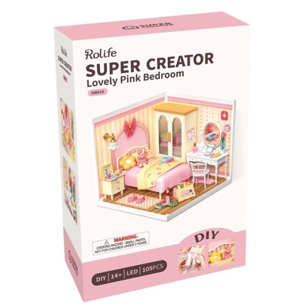 Rolife Super Creator  Lovely Pink Bedroom Diy Miniature House Kit